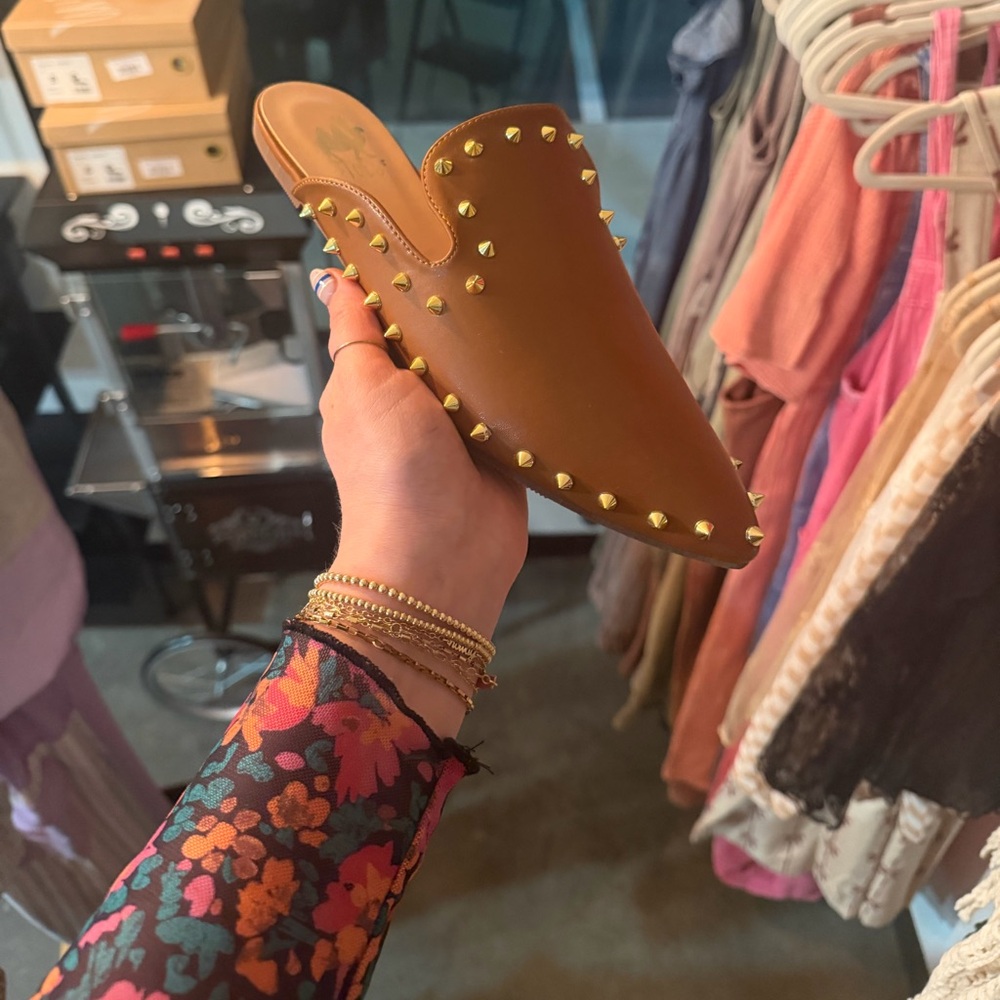 Studded Tan Mules